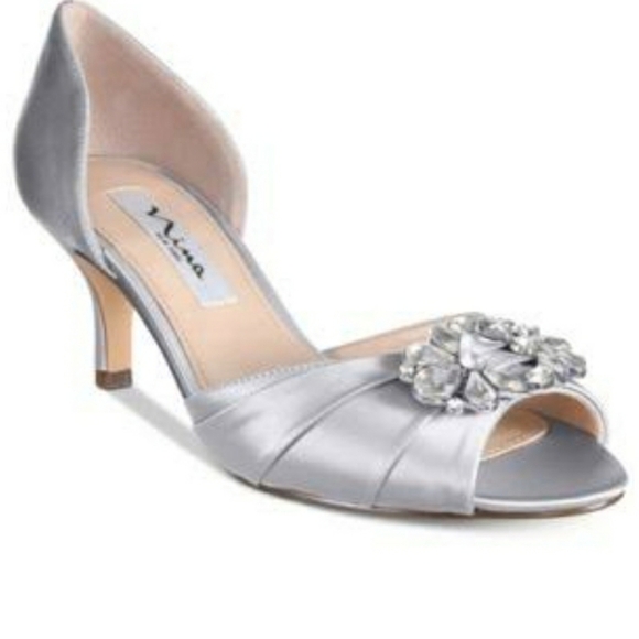 Nina Charisa Silver Satin Shoes - Picture 2 of 7